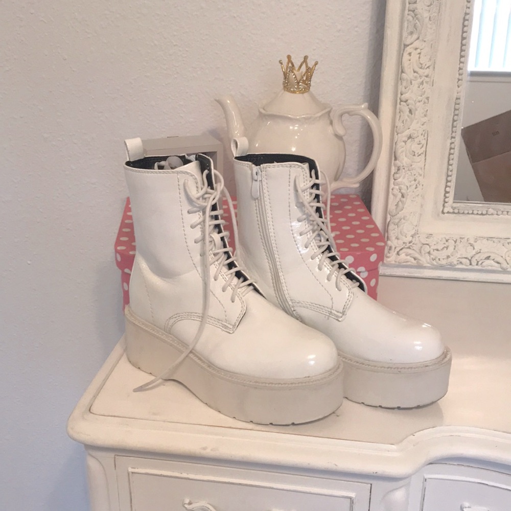 Faux leather combat boots